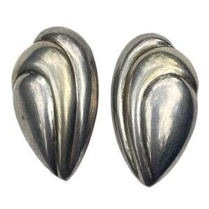 Vintage Modernist Sterling Silver Earrings - Clip On - 21 grams Signed plat mex